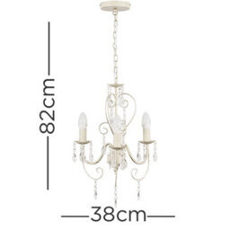 Valuelights Lille Distressed Cream Ornate Vintage Shabby Chic 3 Way Ceiling Light Chandelier With Acrylic Jewels - thumbnail 8