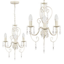 Valuelights Lille Distressed Cream Ornate Vintage Shabby Chic 3 Way Ceiling Light Chandelier With Acrylic Jewels - thumbnail 1