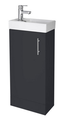 Balterley Freehay Contemporary Bathroom Wall Hung 1 Soft-Close Door Vanity Unit & Rectangular Basin, Dark Grey, 400 mm - image 1