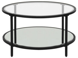 Wyld And Coco Glamora Round Black Tempered Glass Coffee Table With Mirrored Shelf 70Cm Modern Living Room - thumbnail 1