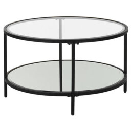 Wyld And Coco Glamora Round Black Tempered Glass Coffee Table With Mirrored Shelf 70Cm Modern Living Room - thumbnail 4