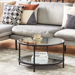 Wyld And Coco Glamora Round Black Tempered Glass Coffee Table With Mirrored Shelf 70Cm Modern Living Room - thumbnail 2