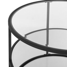 Wyld And Coco Glamora Round Black Tempered Glass Coffee Table With Mirrored Shelf 70Cm Modern Living Room - thumbnail 5