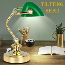 Almineez Classic Retro Bankers Lamp Handmade Emerald Green Glass Shade Polished Brass Vintage Office - thumbnail 3