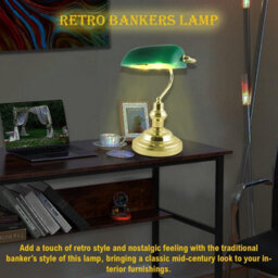 Almineez Classic Retro Bankers Lamp Handmade Emerald Green Glass Shade Polished Brass Vintage Office - thumbnail 2
