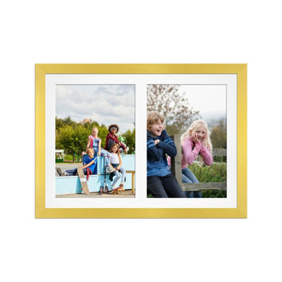 AK Frames 20X14 Gold Modern Multi Photo Frame With White Mount - Holds 2 Apertures (2X) A4 Photos - image 1