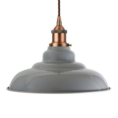 French Grey St Edmund's Painted Dome Pendant Light With Matt Antique Copper Lamp Holder And Brown Twisted Cable - Se Home - image 1