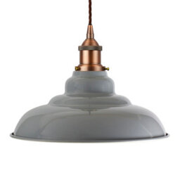 French Grey St Edmund's Painted Dome Pendant Light With Matt Antique Copper Lamp Holder And Brown Twisted Cable - Se Home - thumbnail 1