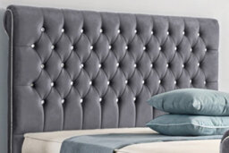 UKBEDFURNITURE Faye Grey Plush Valvet Upholstered Bed Frame - Slatted Base With 10 Inch Orthopedic Mattress - 48 Inch Headboard - thumbnail 2