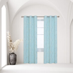 Deconovo Blackout Thermal Insulated Curtains, Gold Wave Foil Printed Room Darkening Curtains, W46 X L72 Inch, Sky Blue, 1 Pair - thumbnail 3