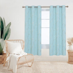 Deconovo Blackout Thermal Insulated Curtains, Gold Wave Foil Printed Room Darkening Curtains, W46 X L72 Inch, Sky Blue, 1 Pair - thumbnail 2