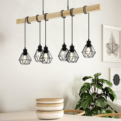 Eglo Townshend 5 Pendant Light, Vintage Black Steel & Wood Design, E27 Fittings, 1000mm Indoor Pendant - image 1