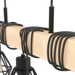 Eglo Townshend 5 Pendant Light, Vintage Black Steel & Wood Design, E27 Fittings, 1000mm Indoor Pendant - thumbnail 3