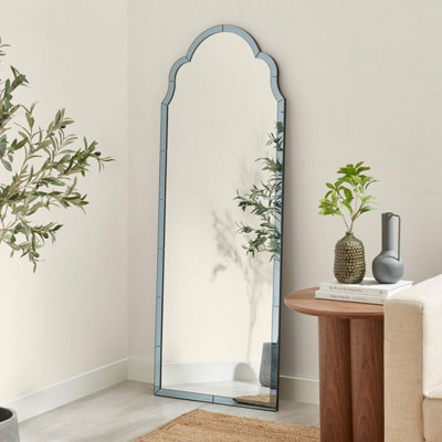 Furniturebox Uk Opaline Smoked Blue - Grey Ornate Full Length Arch Wall Mirror - image 1