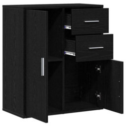 Berkfield Sideboard With Drawer Black Oak 60 X 31 X 70 Cm Engineered Wood - thumbnail 5