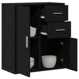 Berkfield Sideboard With Drawer Black Oak 60 X 31 X 70 Cm Engineered Wood - thumbnail 3