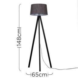 Valuelights Barbro Black Tripod Floor Lamp With Grey Linen Tapered Shade - thumbnail 3
