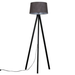 Valuelights Barbro Black Tripod Floor Lamp With Grey Linen Tapered Shade