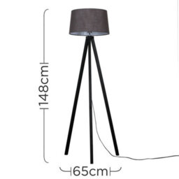 Valuelights Barbro Black Tripod Floor Lamp With Grey Linen Tapered Shade - thumbnail 5