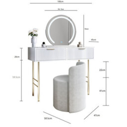CARME Home Esme White Dressing Table With Elsie Led Mirror (White Base) & Lottie Bouclé Stool - thumbnail 8
