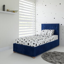 Rest Relax Amelia Solo Ottoman Bed Plush Velvet Navy Blue - Single 3Ft - thumbnail 1