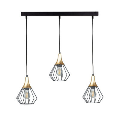 Luminosa Lighting Luminosa Selene Bar Pendant Ceiling Light Black, Gold 3X E27 - image 1
