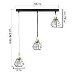 Luminosa Lighting Luminosa Selene Bar Pendant Ceiling Light Black, Gold 3X E27 - thumbnail 2