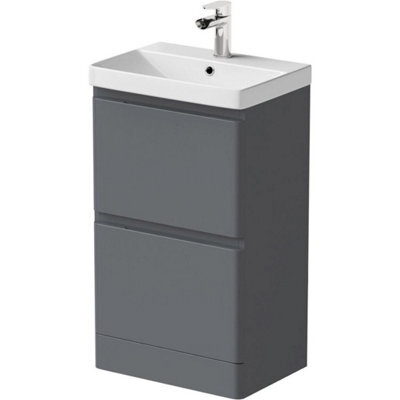 Bathroom Cloakroom Vanity Unit Wash Basin Cabinet Drawers Storage Grey 500mm - image 1