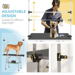 Pawhut Metal Adjustable Dog Grooming Table Rubber Top 2 Safety Slings Mesh - thumbnail 4