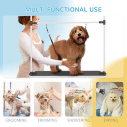 Pawhut Metal Adjustable Dog Grooming Table Rubber Top 2 Safety Slings Mesh - thumbnail 7