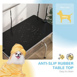 Pawhut Metal Adjustable Dog Grooming Table Rubber Top 2 Safety Slings Mesh - thumbnail 5