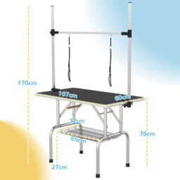 Pawhut Metal Adjustable Dog Grooming Table Rubber Top 2 Safety Slings Mesh - thumbnail 3