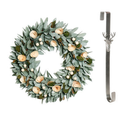 Dibor 35Cm Crocus And Berry Front Door Christmas Wreath With Stag Wreath Hanger - image 1