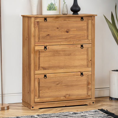 Mercers Furniture Corona 3 Shelf Shoe Rack Chest Solid Wood Pine Antique Wax Wooden - image 1