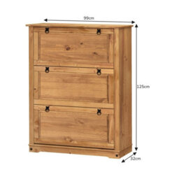 Mercers Furniture Corona 3 Shelf Shoe Rack Chest Solid Wood Pine Antique Wax Wooden - thumbnail 4