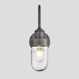 Industville Swan Neck Outdoor & Bathroom Wall Light, Pewter, Tube Glass - thumbnail 2