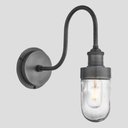 Industville Swan Neck Outdoor & Bathroom Wall Light, Pewter, Tube Glass - thumbnail 1