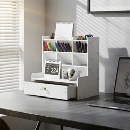 Desk Organiser Set White Pvc Office Pen Pencil Holder - thumbnail 4