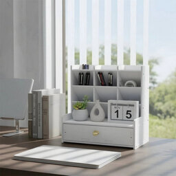 Desk Organiser Set White Pvc Office Pen Pencil Holder - thumbnail 5