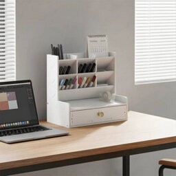 Desk Organiser Set White Pvc Office Pen Pencil Holder - thumbnail 3