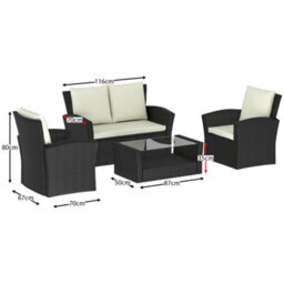 Lassic Garden Vida Black Mylor Rattan Garden Furniture Set Patio Conservatory Balcony Outdoor 4 Seater Piece Glass Top Table, Ukfr - thumbnail 2
