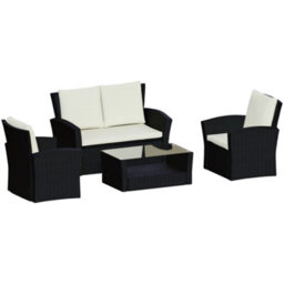 Lassic Garden Vida Black Mylor Rattan Garden Furniture Set Patio Conservatory Balcony Outdoor 4 Seater Piece Glass Top Table, Ukfr - thumbnail 8