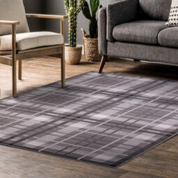 Tartan Grey Chequered Tartan Easy To Clean Rug For Dining Room-60Cm X 110Cm - thumbnail 1