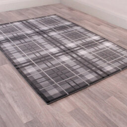 Tartan Grey Chequered Tartan Easy To Clean Rug For Dining Room-60Cm X 110Cm - thumbnail 2