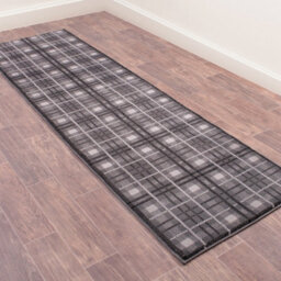 Tartan Grey Chequered Tartan Easy To Clean Rug For Dining Room-60Cm X 110Cm - thumbnail 9