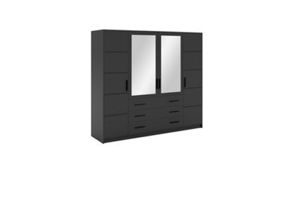 Arte Bali 240Cm Wardrobe - Grey Matt With Mirror Panels And Functional Shelving - image 1