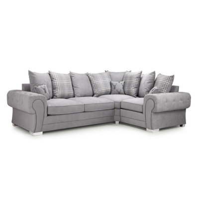 Furnishings For Less UK Milan 4 Seater L Shaped Corner Sofa Scatter Back Chesterfield Arms Grey Right Hand Facing - image 1