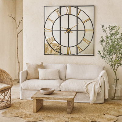 Wyld Haus Square Industrial Mirror Wall Clock With Brushed Gold Roman Numerals, 1130mm - image 1