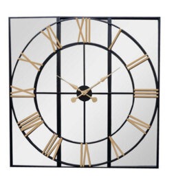 Wyld Haus Square Industrial Mirror Wall Clock With Brushed Gold Roman Numerals, 1130mm - thumbnail 2