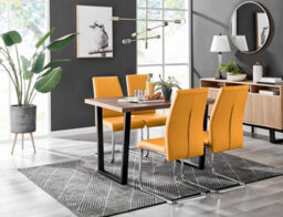 Furniturebox Uk Kylo Brown Wood Effect Dining Table & 4 Mustard Lorenzo Chairs